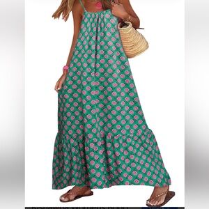 Floral Green and Pink Hobo Maxi Dress